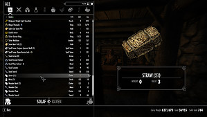 A player showing straw in their inventory in Skyrim